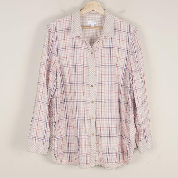J Jill Gingham Plaid Flannel Long SLeeve Button Relaxed Fit Pink Top Womens XL - Picture 1 of 10